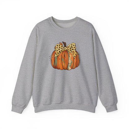 Leopard Bow Pumpkin Sweatshirt, Cozy Fall Crewneck, Halloween Gift, Autumn Fashion, Unisex Casual Wear