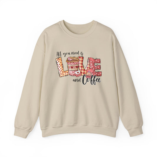 Love Crewneck Sweatshirt, Coffee Crewneck, All You Need Is Love Crewneck, Coffee and Love Sweatshirt
