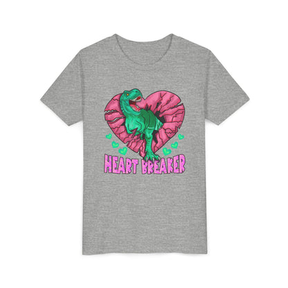 Kids TRex Heart Breaker Dinosaur Youth Valentines Day Short Sleeve TShirt