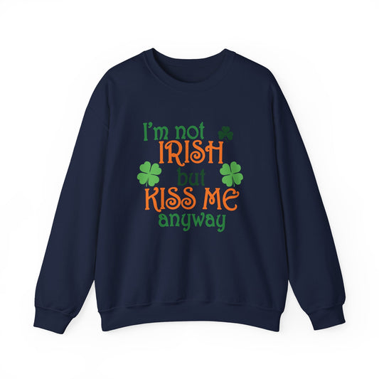 Kiss Me, Womens Heavy Crewneck Sweatshirt Luck of the Irish Sweatshirt Shamrocks and Love