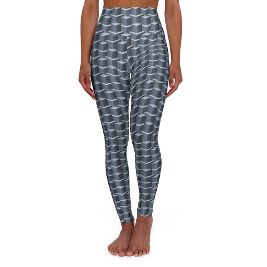 Building Blocks High Waisted Leggings, High Waisted Silver Leggings, Block Style Leggings