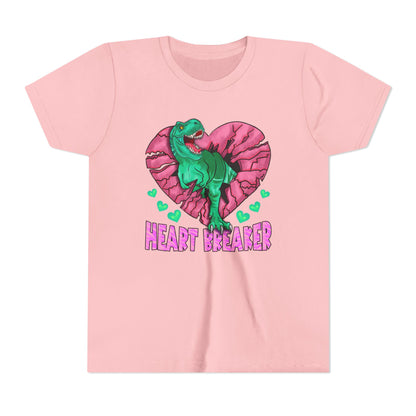 Kids TRex Heart Breaker Dinosaur Youth Valentines Day Short Sleeve TShirt