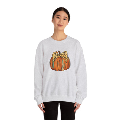 Leopard Bow Pumpkin Sweatshirt, Cozy Fall Crewneck, Halloween Gift, Autumn Fashion, Unisex Casual Wear