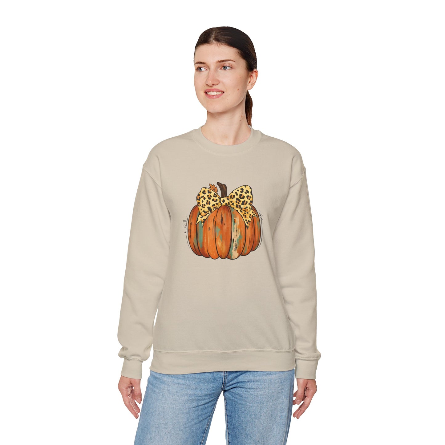 Leopard Bow Pumpkin Sweatshirt, Cozy Fall Crewneck, Halloween Gift, Autumn Fashion, Unisex Casual Wear