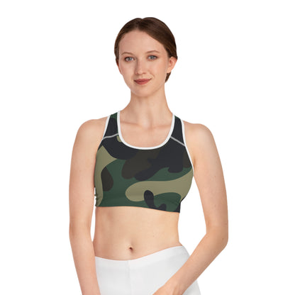 Camo Print Compression Sports Bra – Moisture-Wicking, Double-Layer Support