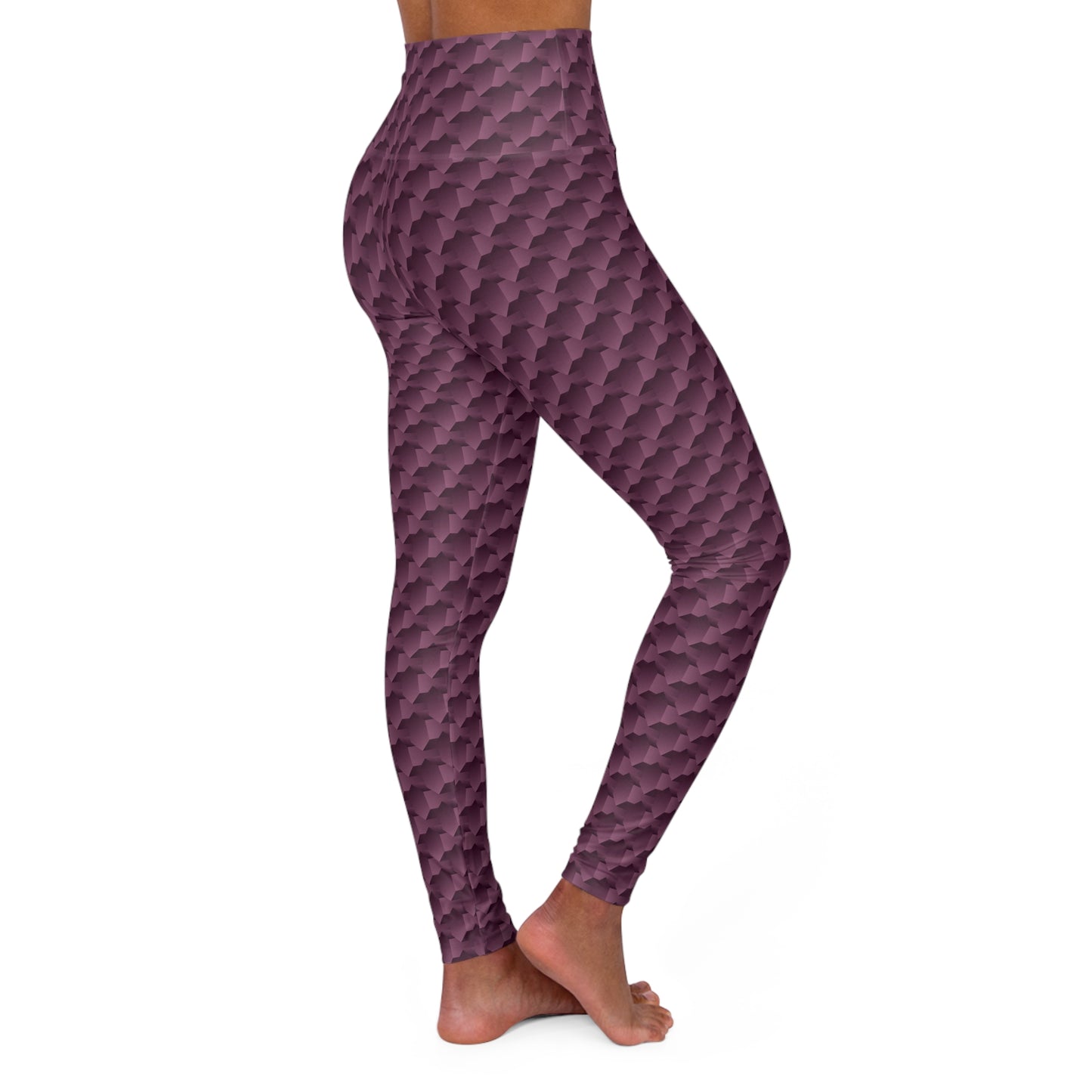 Purple High Waisted Yoga Leggings Geometric Shapes, Exercise Leggings, Purple Squares Slimming Leggings
