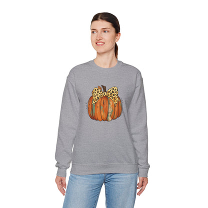 Leopard Bow Pumpkin Sweatshirt, Cozy Fall Crewneck, Halloween Gift, Autumn Fashion, Unisex Casual Wear