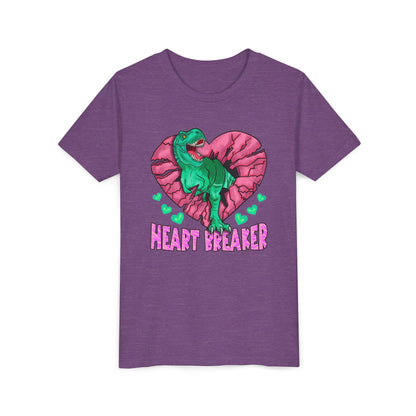 Kids TRex Heart Breaker Dinosaur Youth Valentines Day Short Sleeve TShirt