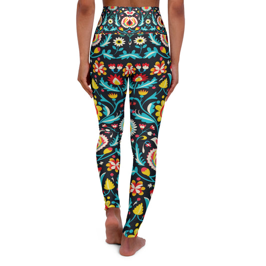 Floral High Waisted Yoga Leggings, Workout Leggings, Bright Floral, Folk Art Floral Leggings