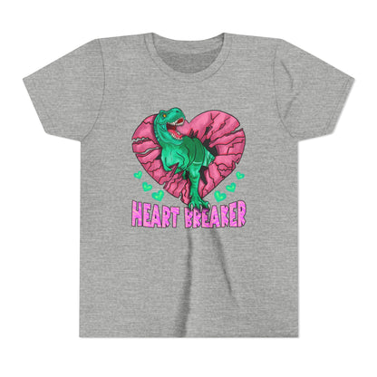 Kids TRex Heart Breaker Dinosaur Youth Valentines Day Short Sleeve TShirt
