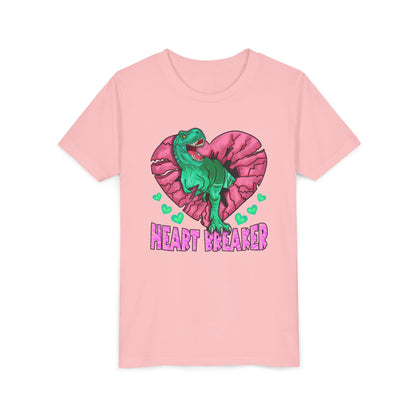 Kids TRex Heart Breaker Dinosaur Youth Valentines Day Short Sleeve TShirt