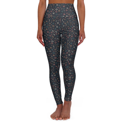 High Waisted Yoga Leggings Geometric Shapes, Exercise Leggings, Circles Squares Slimming Leggings