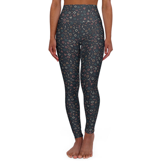 High Waisted Yoga Leggings Geometric Shapes, Exercise Leggings, Circles Squares Slimming Leggings