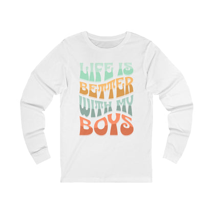 Life Is Better With My Boys Long Sleeve T Boy Mama Mom Of Boys Long Sleeve T Shirt Mother's Day Gift Christmas Gift Hanukkah Gift Boy Mom.