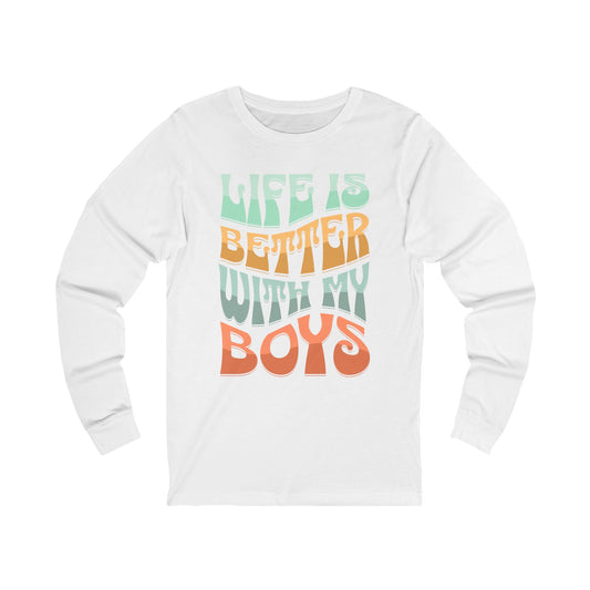 Life Is Better With My Boys Long Sleeve T Boy Mama Mom Of Boys Long Sleeve T Shirt Mother's Day Gift Christmas Gift Hanukkah Gift Boy Mom.