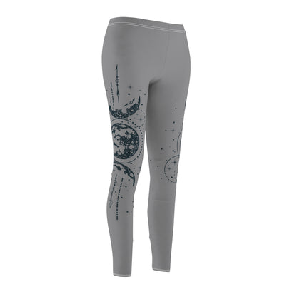 Gray Leggings with Hand Drawn Mystical Moon Women's Sew Casual Leggings (AOP)