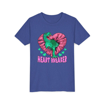 Kids TRex Heart Breaker Dinosaur Youth Valentines Day Short Sleeve TShirt
