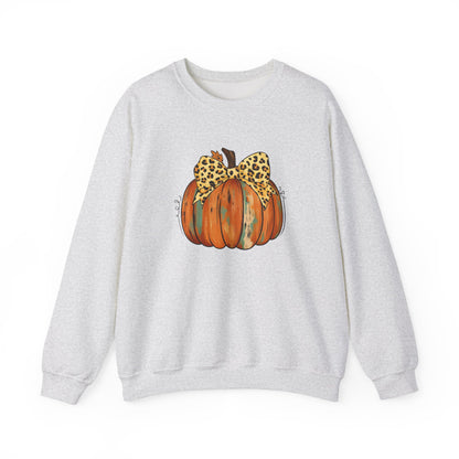 Leopard Bow Pumpkin Sweatshirt, Cozy Fall Crewneck, Halloween Gift, Autumn Fashion, Unisex Casual Wear