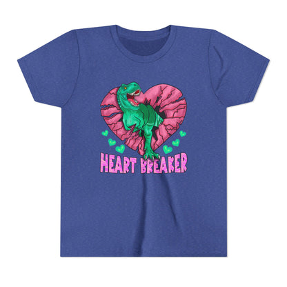 Kids TRex Heart Breaker Dinosaur Youth Valentines Day Short Sleeve TShirt