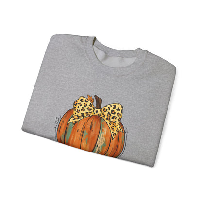 Leopard Bow Pumpkin Sweatshirt, Cozy Fall Crewneck, Halloween Gift, Autumn Fashion, Unisex Casual Wear