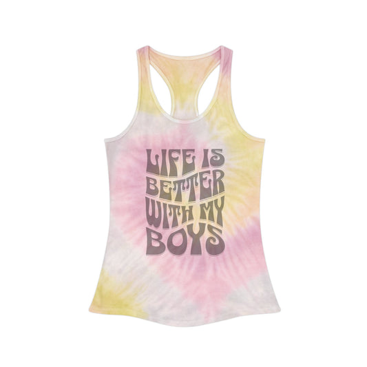 Life Is Better With My Boys Tie Dye - Raceback Tank Top