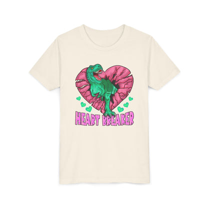Kids TRex Heart Breaker Dinosaur Youth Valentines Day Short Sleeve TShirt