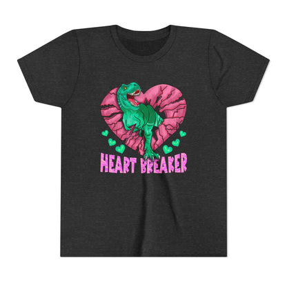 Kids TRex Heart Breaker Dinosaur Youth Valentines Day Short Sleeve TShirt