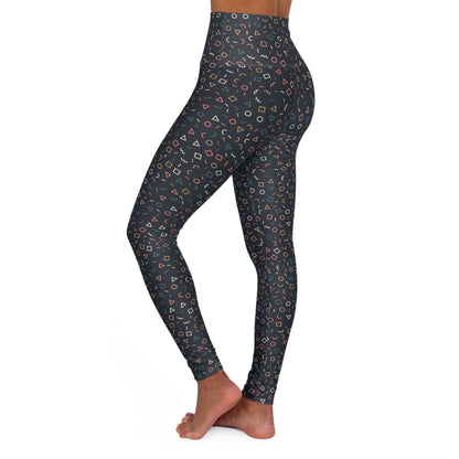 High Waisted Yoga Leggings Geometric Shapes, Exercise Leggings, Circles Squares Slimming Leggings