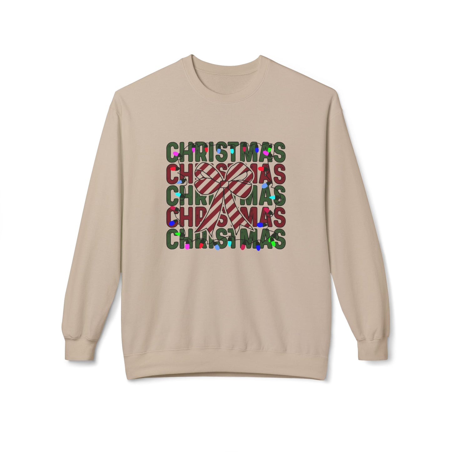 Christmas Candy Cane Midweight Crewneck, Unisex Holiday Sweatshirt Featuring Christmas Coquette Bow