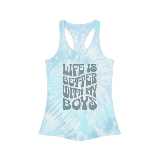 Life Is Better With My Boys Tie Dye - Raceback Tank Top