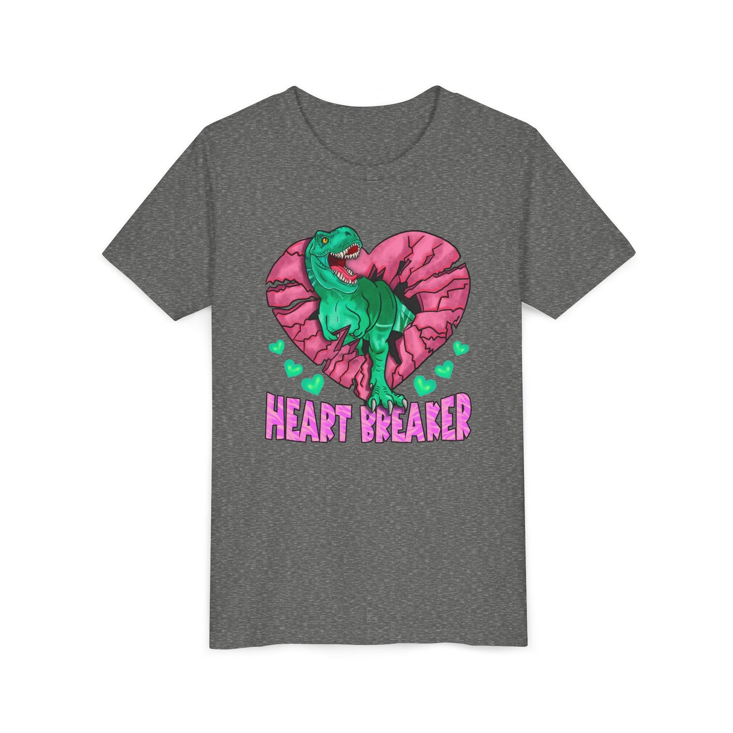 Kids TRex Heart Breaker Dinosaur Youth Valentines Day Short Sleeve TShirt