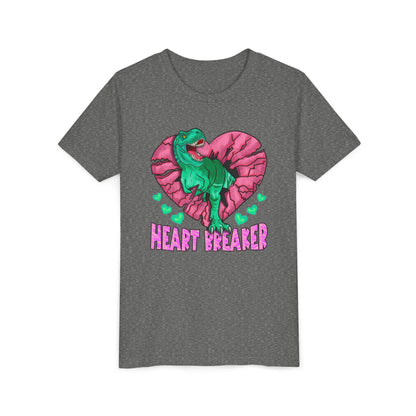 Kids TRex Heart Breaker Dinosaur Youth Valentines Day Short Sleeve TShirt