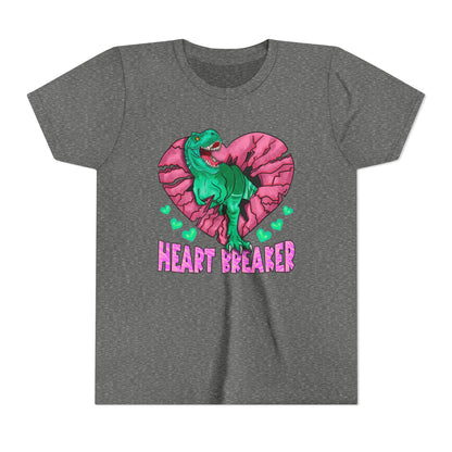 Kids TRex Heart Breaker Dinosaur Youth Valentines Day Short Sleeve TShirt